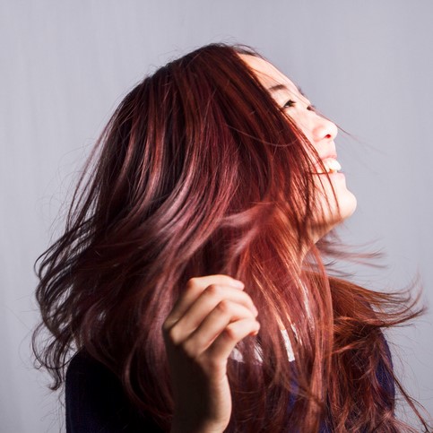 Brunette with cherry accents hair color inspiration